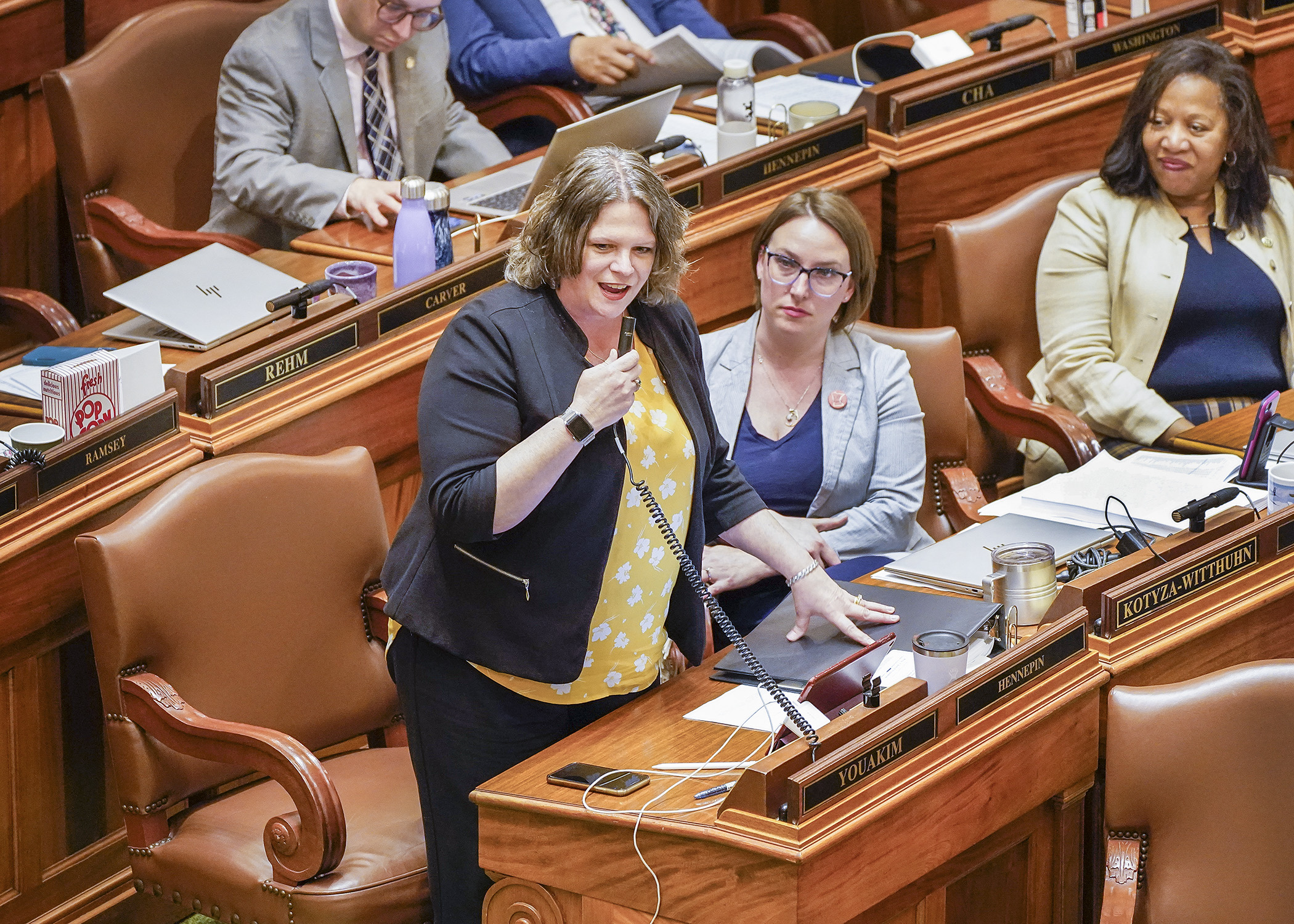 Rep. Cheryl Youakim delivers final remarks on HF2497 following a lengthy debate on the education finance and policy bill May 16. (Photo by Andrew VonBank)